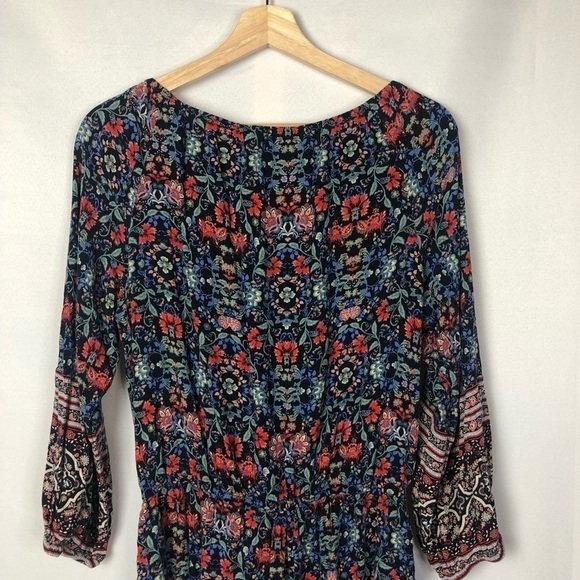 American Eagle Outfitters Blue & Red Floral Long Sleeve Romper L - Picture 6 of 7